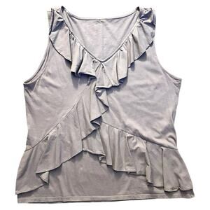 Garnet Hill 100% Pima Cotton Ruffle Front Tank Top Women XL Gray Blouse